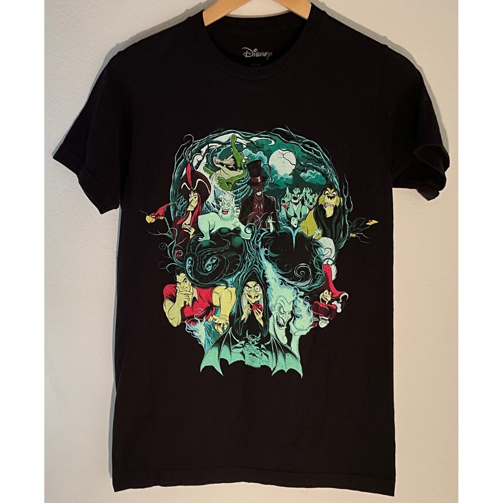 Disney Villains T-Shirt Graphic Print Skull Halloween Black Size S Horror Nights